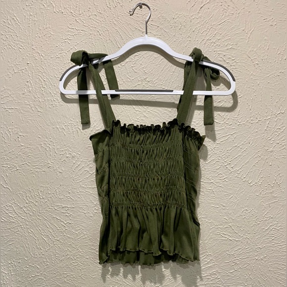 Altar’d State Dark Green Tank Top with Tie Sleeves - Picture 2 of 4